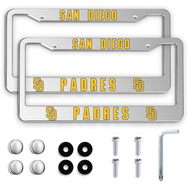 2 Packs License Plate Frames for Padres, Silver License Plate Covers, Universal Aluminum Tag Frame Holder for Front and Rear Car Tags