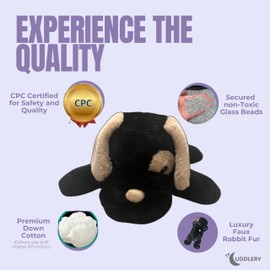 CUDDLERY - 6 lbs Black Dog Plush - Large 27 Inch Luxury Weighted Stuffed Animals - Black and Beige Weighted Plush for Adults, Kids, Boys and Girls