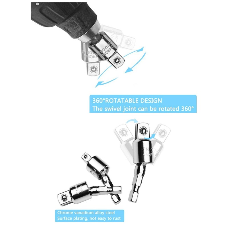 NestNook 3-Piece 360° Rotatable Socket Adapter Set, Impact Driver Conversion