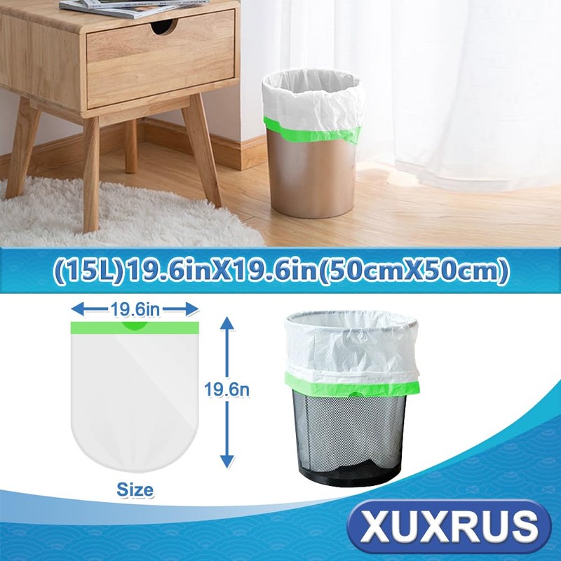 XUXRUS Bin Liners 15 L Bin Bags with Drawstring White