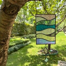 Stained Glass Window Hanging Handcrafted Suncatchers for Windows Hanging Decor Beautiful Wave Design Stained Glass Panels to Catch The Warmth of Suns ReeGii