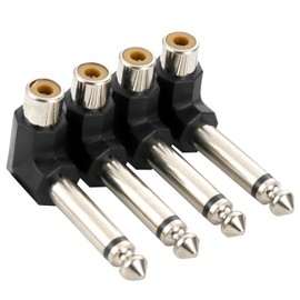 Greluma 4pcs Right Angle RCA to TS 6.35mm Audio Adapter, 90 Degree 1/4 Inch Mono Male to RCA Female Connector for Speaker Amplifier Guitar Sound