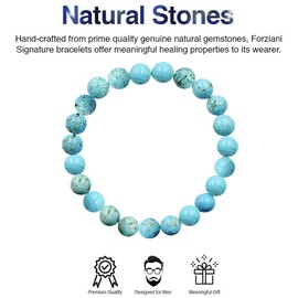 Forziani 10mm Turquoise Beaded Bracelet for Men - Strength and Protection - High Quality Stretch Turquoise Gemstone Beads Mens Bracelet Size Large - Made in USA