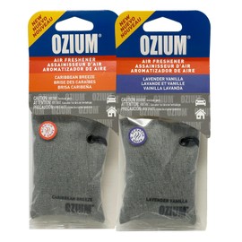 Ozium Scented Sachet Car Air Fresheners and Odor Eliminator for Car, Home Closets, Shoes, and Suitcases (Caribbean Breeze + Lavender Vanilla, 2 Packs Combo Kit)