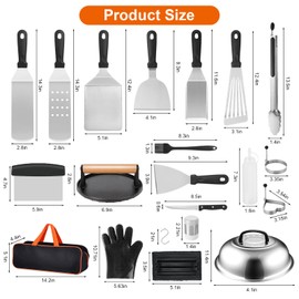 GrillChef 35PCS Griddle Accessories Kit, Grill Utensils Tools for Outdoor Camping Barbecue, Stainless Steel Spatula Set with Burger Press, Basting Cover & Glove in Carrying Bag, Grilling Gift Men