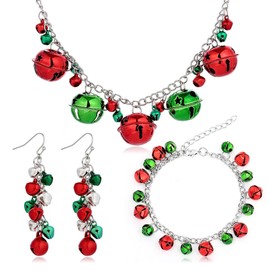 HUASAI Christmas Jingle Bell Earrings Neckalce Bracelet Set for