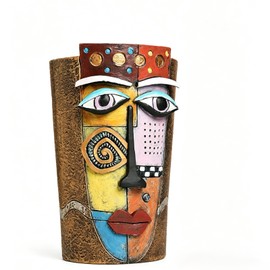 GQHNLUP Picasso Abstract Face Planters Pots Head, Handmade Resin Planters with Drainage Holes, Decorative Succulents Brown Face Planter Pot for Desk Indoor & Outdoor Home Decor