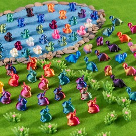 jrootouh 100Pc Mini 3D Printed Animal Statue Contains 3D Printed Ducklings Giraffes Rabbits and Flowering Cows Garden Bonsai House Decorations Collectibles