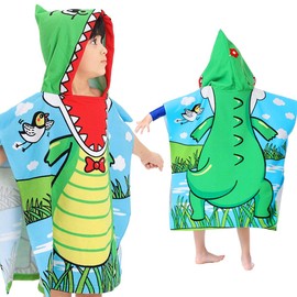 DOSYU Toalla Niños con Capucha, 60 X 120 cm Toalla de Baño para Niños, 100% Algodón, Súper Suave y Absorbente, Diseñadas para Niños de 2 a 9 Años, Aplicar para Ducha, Playa, Piscina.(Cocodrilo)