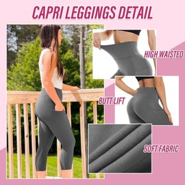 CAMPSNAIL 4 Pack Capri Leggings for Women - High Waisted Capris Tummy Control Yoga Pants with Pockets Workout Cycling Tights