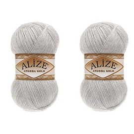 20% Wool 80% Acrylic Soft Yarn Alize Angora Gold Thread Crochet Lot of 2skn 200 g 1204yds Lace Hand Knitting Turkish Yarn (208 Light Grey Melange)