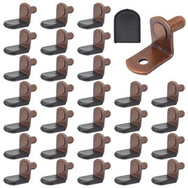 Yosawa 30 Pcs Shelf Support Pegs，L-Shaped Glass Supports，Shelf Bracket Pegs with Hole，Furniture Shelf Bracket with Rubber Sleeve（Red Bronze/L）