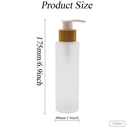 120 ml/4oz Frosted Glass Pump Bottles Empty Refillable Lotion Dispenser with Bamboo Pump Head Travel Vials Pot Storage for Shampoo Essential Oils Shower Gel Hand Wash Lotion