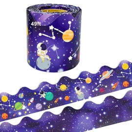 Outer Space Bulletin Board Borders Double-Sided Trim, Galaxy Bulletin Board Decorations Night Sky Border Stickers for School Classroom Office Party Holiday Wall Decor (49ft)