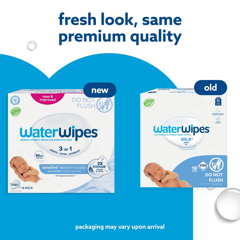 WaterWipes Original Baby Wipes, 99.9% Water, 3-In-1 Cleans, Cares, Protects,