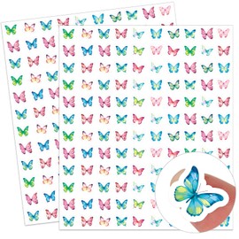 JarThenaAMCS 2400Pcs Watercolor Butterfly Mini Sticker Pink Green Blue Paper Decals Colorful Self-Adhesive Stickers for Spring Holiday Envelopes Scrapbook Gifts DIY Supplies, 0.5 in