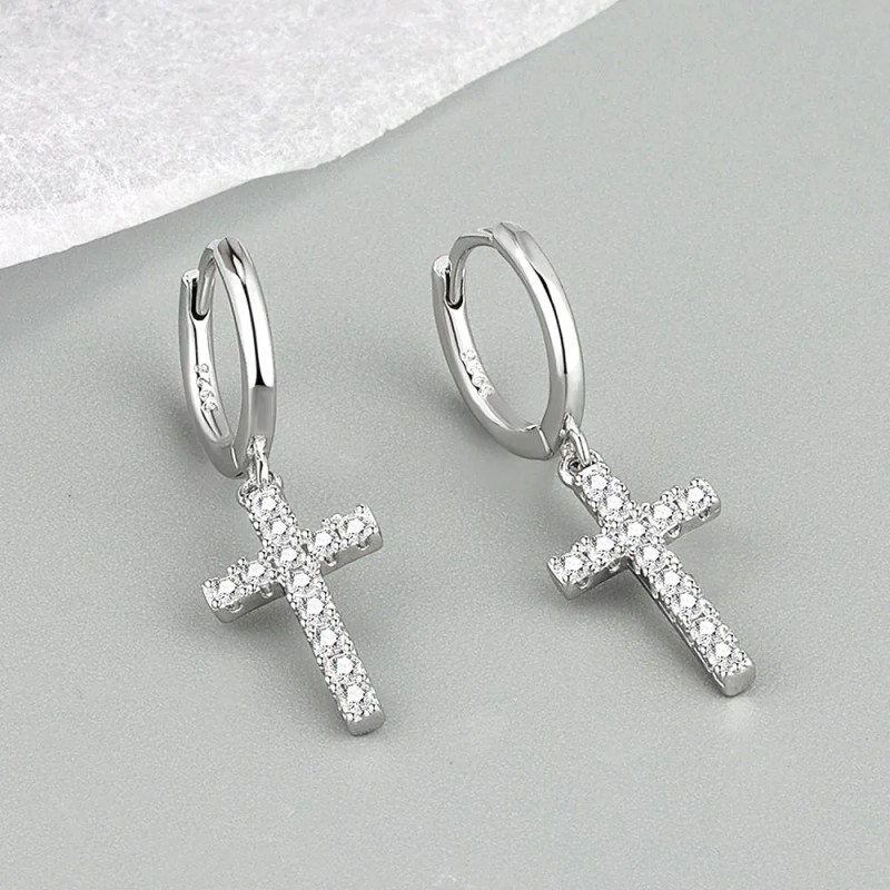 Aretes de plata cruz para mujer con caja de regalo