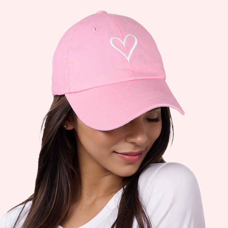 HeyCaps Women's Baseball Cap with Heart-Shaped Embroidery Pattern, Cotton Hat,