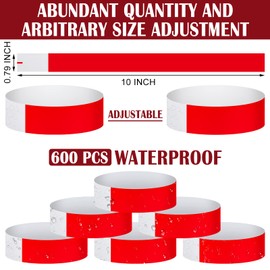 600 Packs Paper Wristbands for Events Neon Party Wristbands Colored Waterproof Paper Club Arm Bands Lightweight Identification for Concert Bar Entrance Admission(Red)