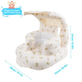 Zenflux Baby Seat with Integrated Canopy for Babies 3 Months and Up, Toddler Floor Seats for Sitting Up, Built in Air Pump Baby Seats for Kids, Blow Up Baby Chair with Back Support - Bear