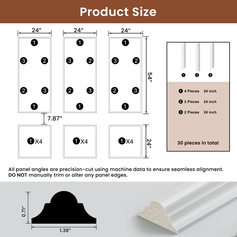 SmartStandard Pre-Cut Wall Molding Kit, 6-Frame Wainscoting Panels for Interior
