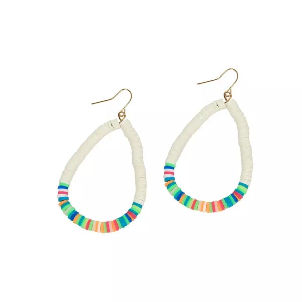 Kaleidoscope Earrings Multi-Color Katsuki Bead Teardrop Hoops Neon Bright White