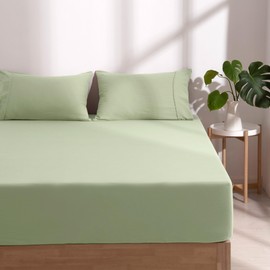 Dreamaker Single Fitted Combo Microfiber Sheet Set, Ultra Soft Plush Pre Washed Microfibre Bedding, Extra Deep 40cm Fitted Sheet & 1 Pillowcase, 2 Pieces, Sage Green, Single Bed
