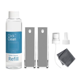 Click Clean Screen Cleaner Kits - 2 All-in-One Mist Cleaner with 4 oz Refill, 1 Microfiber Cloth(7.8 x 7.8in), 1 Mini Funnel, and 1 Sprayer - for All Phones, Laptop and Tablet Screens