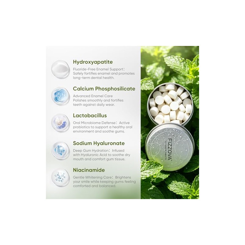 Toothpaste Tablets with Hydroxyapatite&Xylitol,Fluoride Free ChewableToothpaste,Plastic Free Travel Size Toiletries,Travel