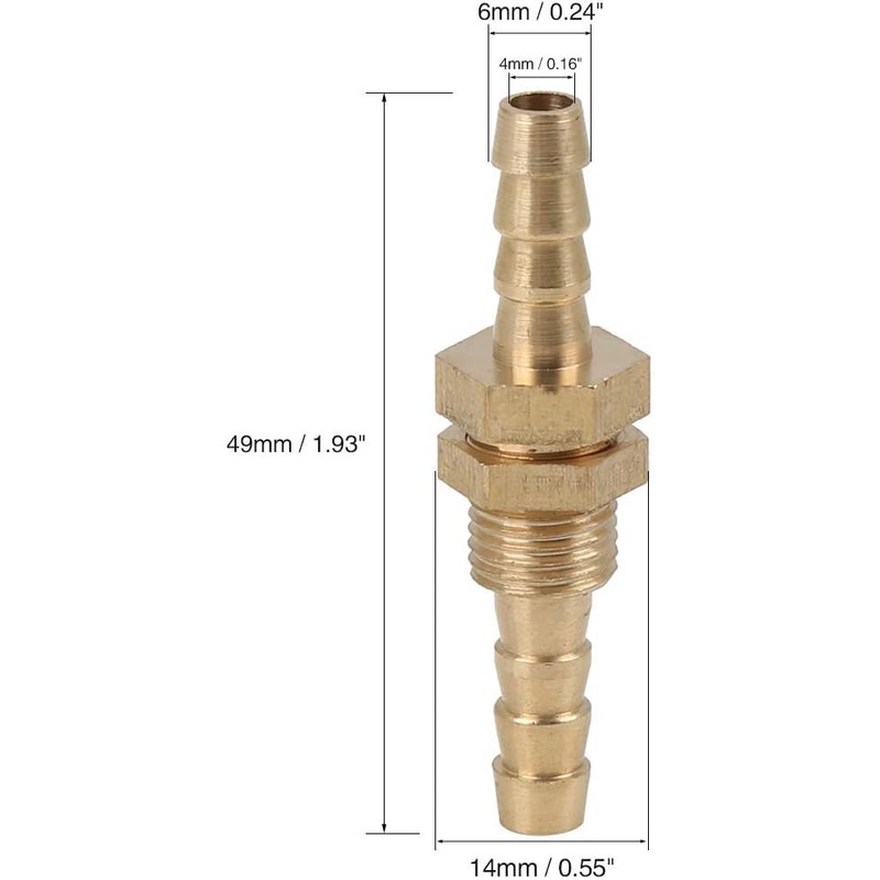 6mm Brass Hose Barb Fitting Connector Coupler for Joiner Air