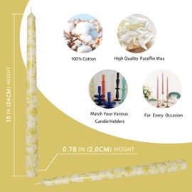 10 Inch Taper Candles Flower Print Candle Sticks Handmade Set of 2 Smokeless Long Burning Twisted Candlesticks for Wedding Home Decoration(Gold)