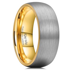 King Will Duo Unisex Tungsten Ring Silver 8mm Mens Ring Dome Matte Brushed Wedding Band 14K Gold Plated Comfort Fit 13