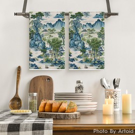 Artoid Mode Chinoiserie Vintage Style Mountain Kitchen Towels Dish Towels, 18x26 Inch Seasonal Fall Decoration Hand Towels Set of 2
