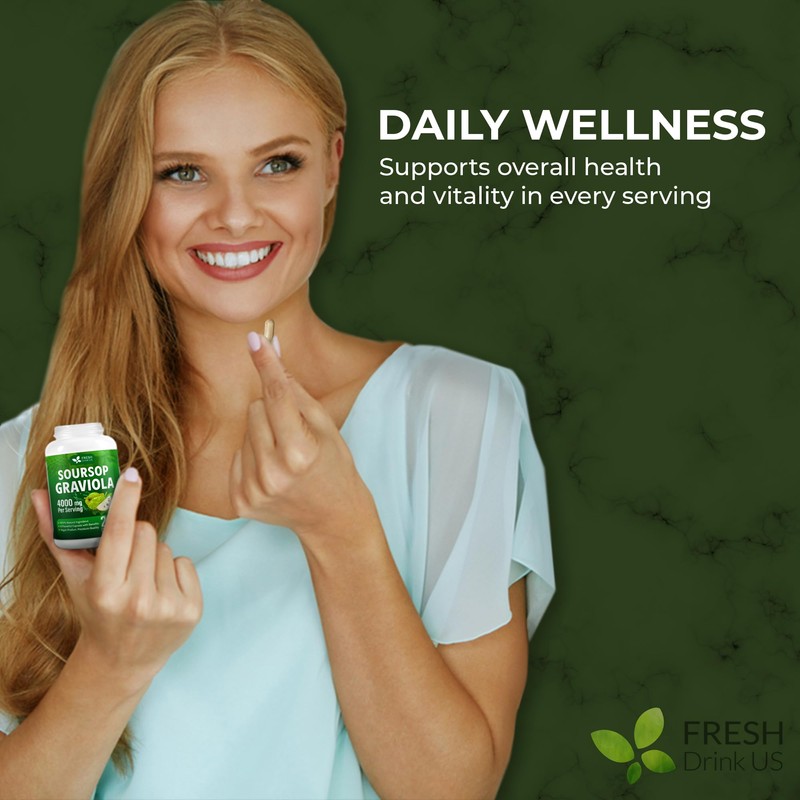 FRESHDRINKUS, Premium 200 Soursop Capsules, 4000mg per Serving, 100 Days