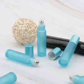 Kesell - Botella de vidrio enrollable, 10 ml, recargable de aceite esencial con bola de acero Stianless, paquete de 10, Azul/claro