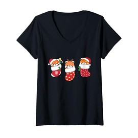 Womens Cute Red Pandas In Christmas Stockings For Christmas Red V-Neck T-Shirt