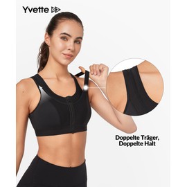 Yvette Sports Bra Very Strong Hold with Front Fastening Large Sizes for Fitness Jogging Bra, black