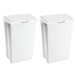 Rubbermaid 13.25 Gallon Rectangular Spring-Top Lid Kitchen Wastebasket Trash Can for Tall Trashbags, White (2 Pack)