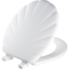 Mayfair Sculptured Shell Toilet Seat, Easy Clean Hinges with Durable Wood Seat, Made in USA, Round, White