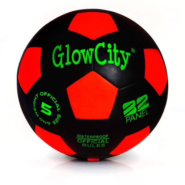 GlowCity Glow in The Dark Soccer Ball- Light Up, Indoor or Outdoor Soccer Balls with 2 LED Lights and Pre-Installed Batteries - Gift Ideas for Teen Boys and Girls﻿ (Youth (Size 4) - Red)