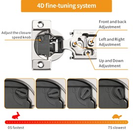 Chibery 30 Pack 1/2" Overlay 4D Soft Close Concealed Hinges for Face Frame Door, Adjustable Closing Speed, Smooth Slow Self Close Hinges, Satin Nickel, 105° Open Angle Stainless Steel Cabinet Hinges