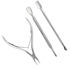 TRIXES Professional Cuticle Nippers Scissors Cutters Removers, Stainless Steel 3 Piece Nail Care Set, Pushers and Tidy Tool for Manicure and Pedicure (Silver)