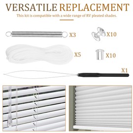 iplusmile Rv Pleated Shade Repair Kit with Restring Tool and Cord Retainers Replacement Parts for Honeycomb Curtain Accessories Window Blinds Set