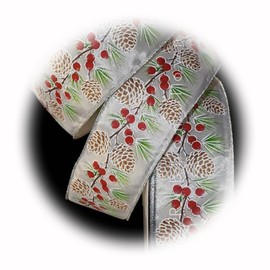 The New Christmas Pinecones Pine Berries White Wired Ribbon 2 1/2" W X 5 Yards Perfect for Crafting, Gift Wrapping, and Decorating Ribb1w01160
