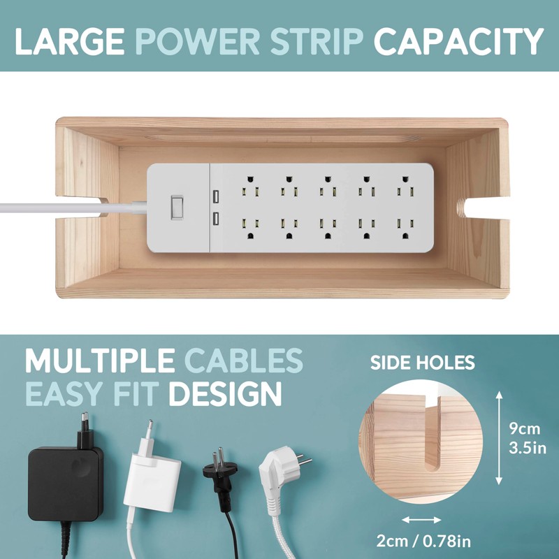 NATURE SUPPLIES Set of Two Natural Wood Cable Management Box,
