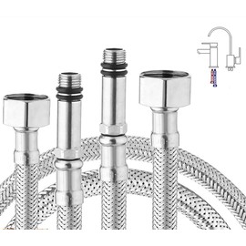 Flexible Pipe Stainless Steel Braided Hose Kitchen Sink Monobloc Mixer Tap Connectors Pipes G3/8xM10 600mm Long 2 Pack