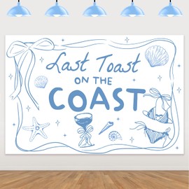 Last Toast on The Coast Backdrop Blue Bow Shell Champagne Photography Background Cloth Coastal Bachelorette Party Decorations for Women Bridal Shower Engagement Party Decor Supplies 5x3ft