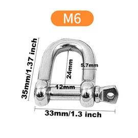 SyiXute 6 Pcs D Shackle,M6 D Ring Shackle Lock,Heavy-Duty 304 Stainless Steel D Ring for Towing,Lnstallation,Camping,Sports & Hiking Accessories