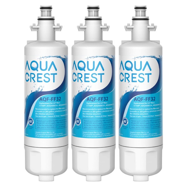AQUA CREST 469690 ADQ36006101 Refrigerator Water Filter, Replacement for LG® LT700P®, LT700PC, Kenmore® 9690, 46-9690, Pack of 3