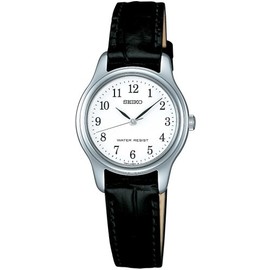 Seiko Selection Women's Quartz Pair, Silver / White (Full Arabic Numerals) / Band: Black (Cow Leather), watch